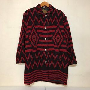 Woolrich Vintage Southwestern Aztec Red & Black Blanket Coat / Long Jacket Sz M